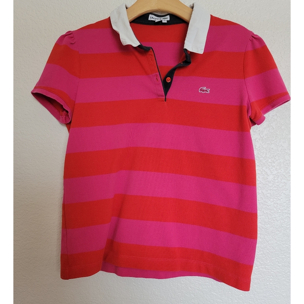 VNT Lacoste striped red and pink collar shirt size 40
